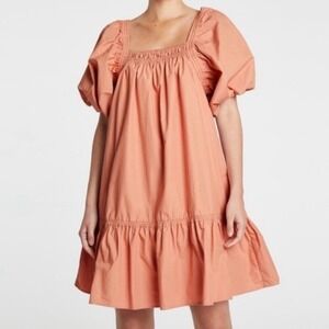 Magali Pascal STELLA MINI DRESS PEACH WOMEN 8 BABYDOLL PUFF SLEEVE PARISIAN